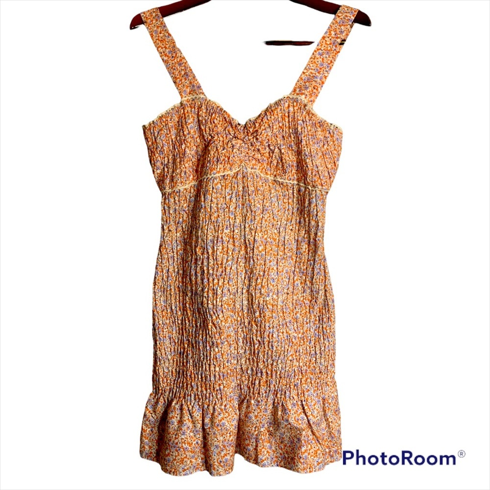 ZARA Floral Smocked Dress Orange Size Medium NWOT